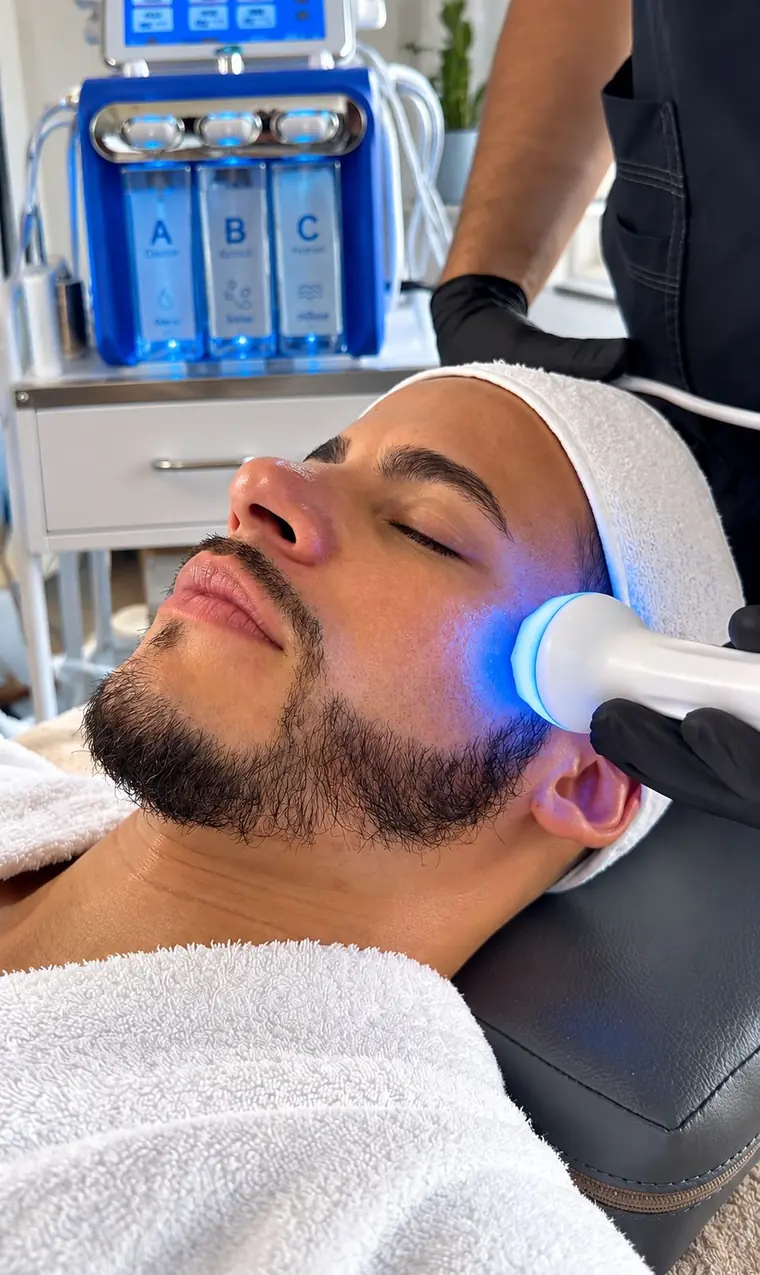 Hydrofacial session with the light and suction device.