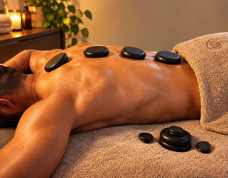 Hot volcanic stones on a client's back.